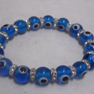 Blue Eyeball Beaded Stretch Bracelet